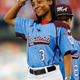 Mo’ne Davis tips her hat as she is introduced and recognized before the game between the Washington Nationals and the Philadelphia Phillies at Citizens Bank Park on Aug. 27, 2014, in Philadelphia.
Brian Garfinkel/Getty Images
